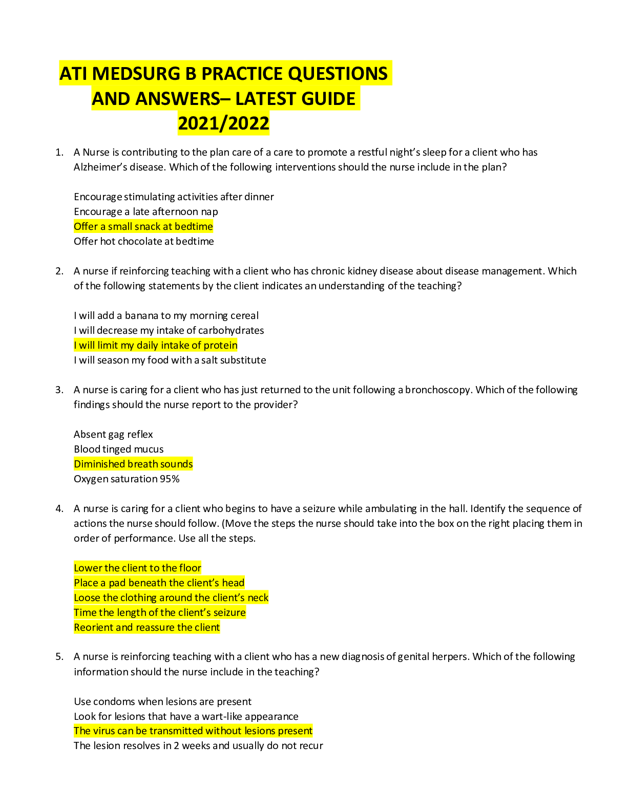 Preview of ATI MEDSURG B PRACTICE QUESTIONS AND ANSWERS– LATEST GUIDE 2021/2022